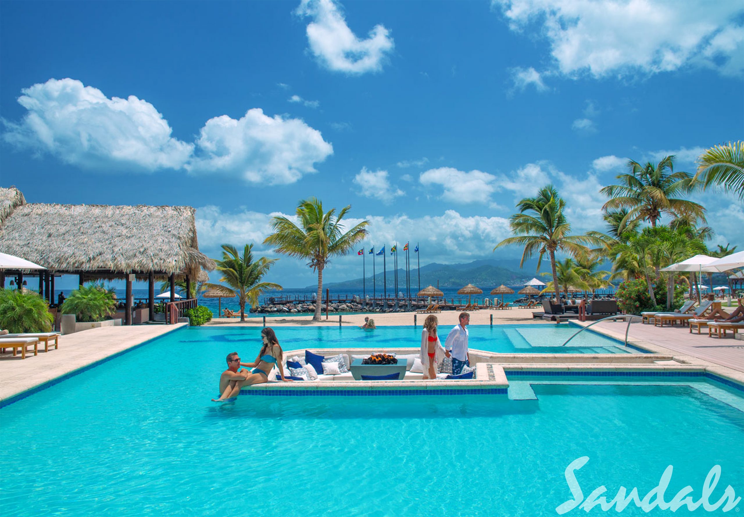 Sandals Grenada Pool with Evening Firepit